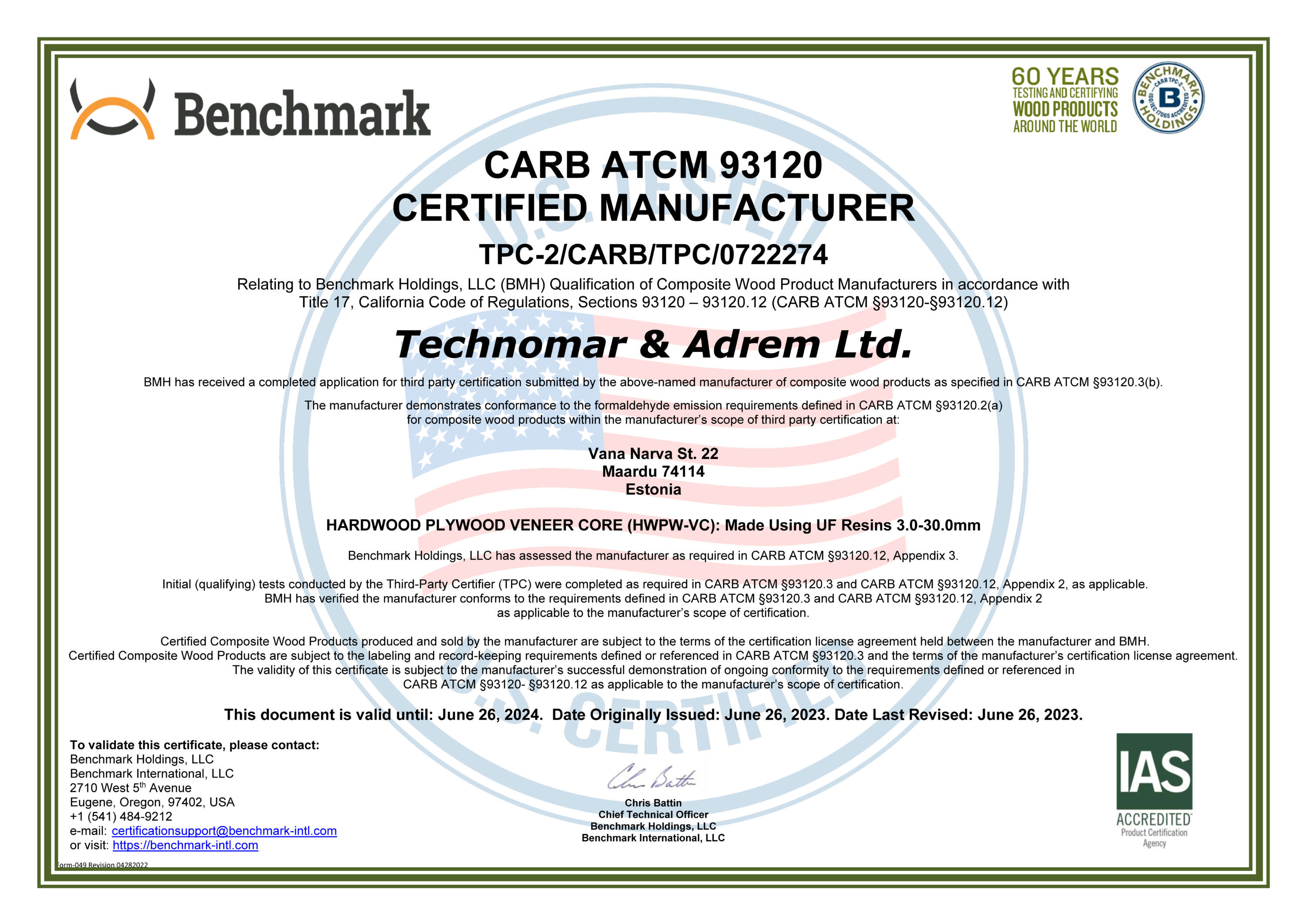 Technomar CARB Phase 2 Cert 26062023