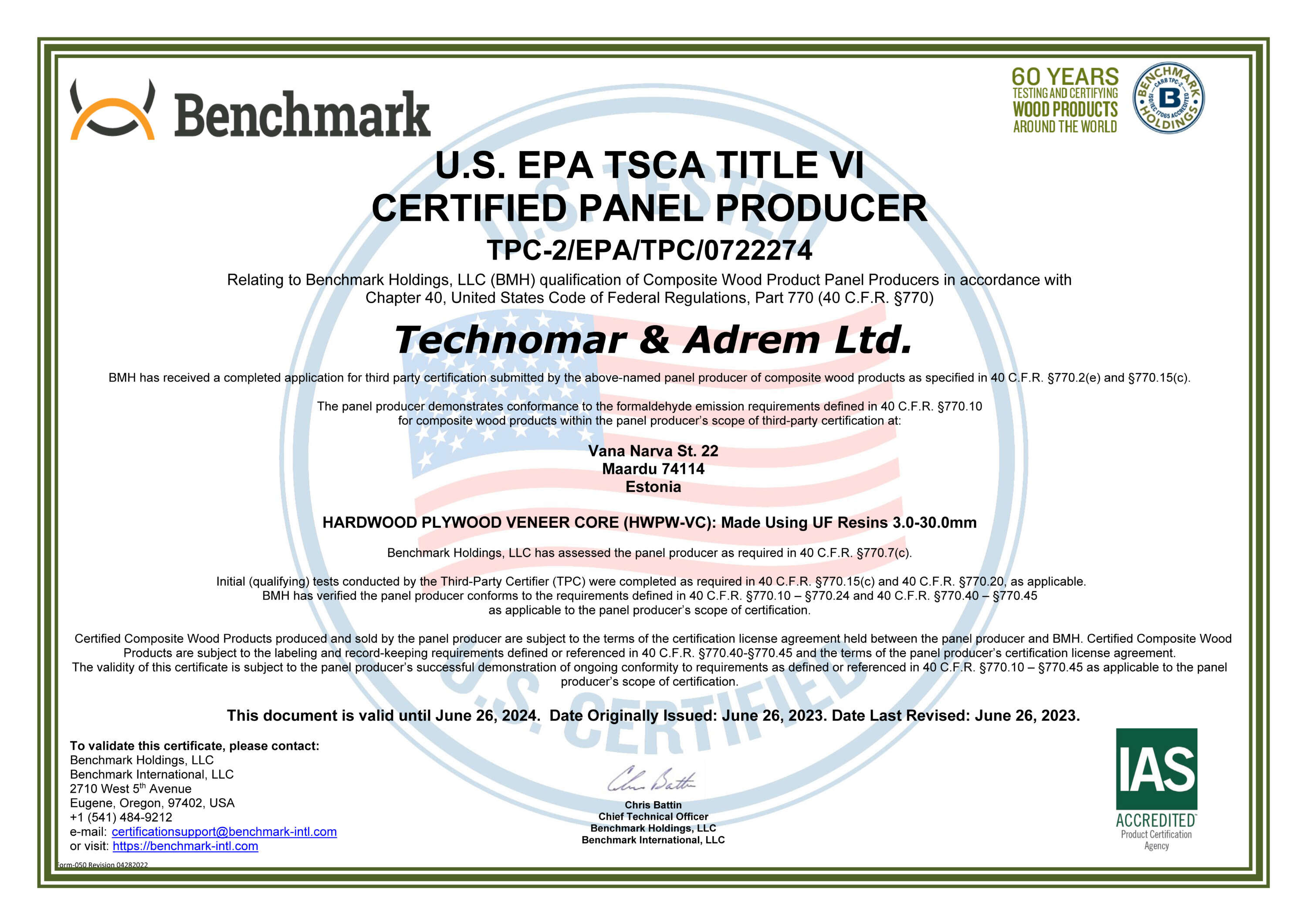 Technomar EPA Cert 26062023